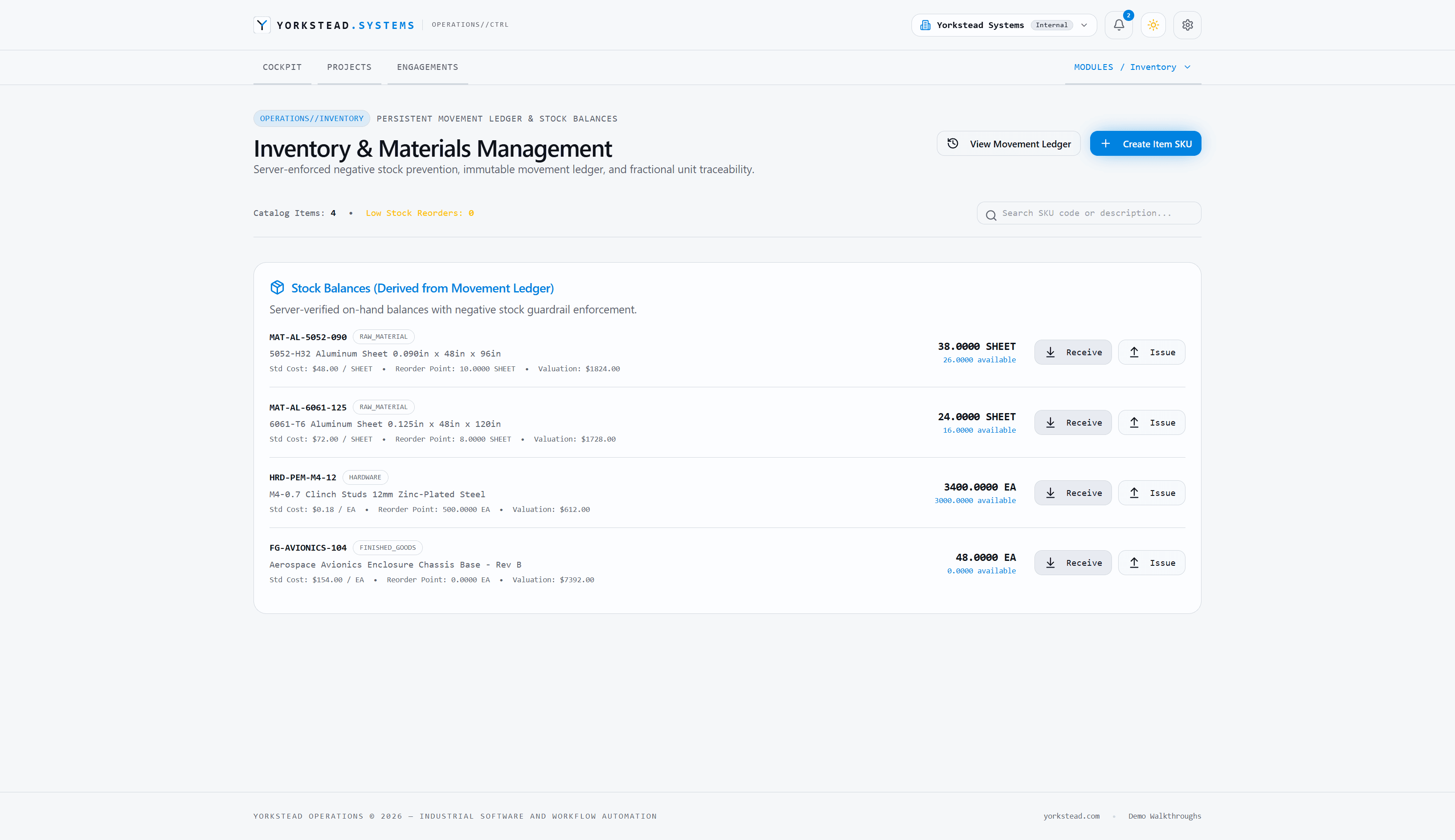 Inventory and material ledger in Yorkstead Operations