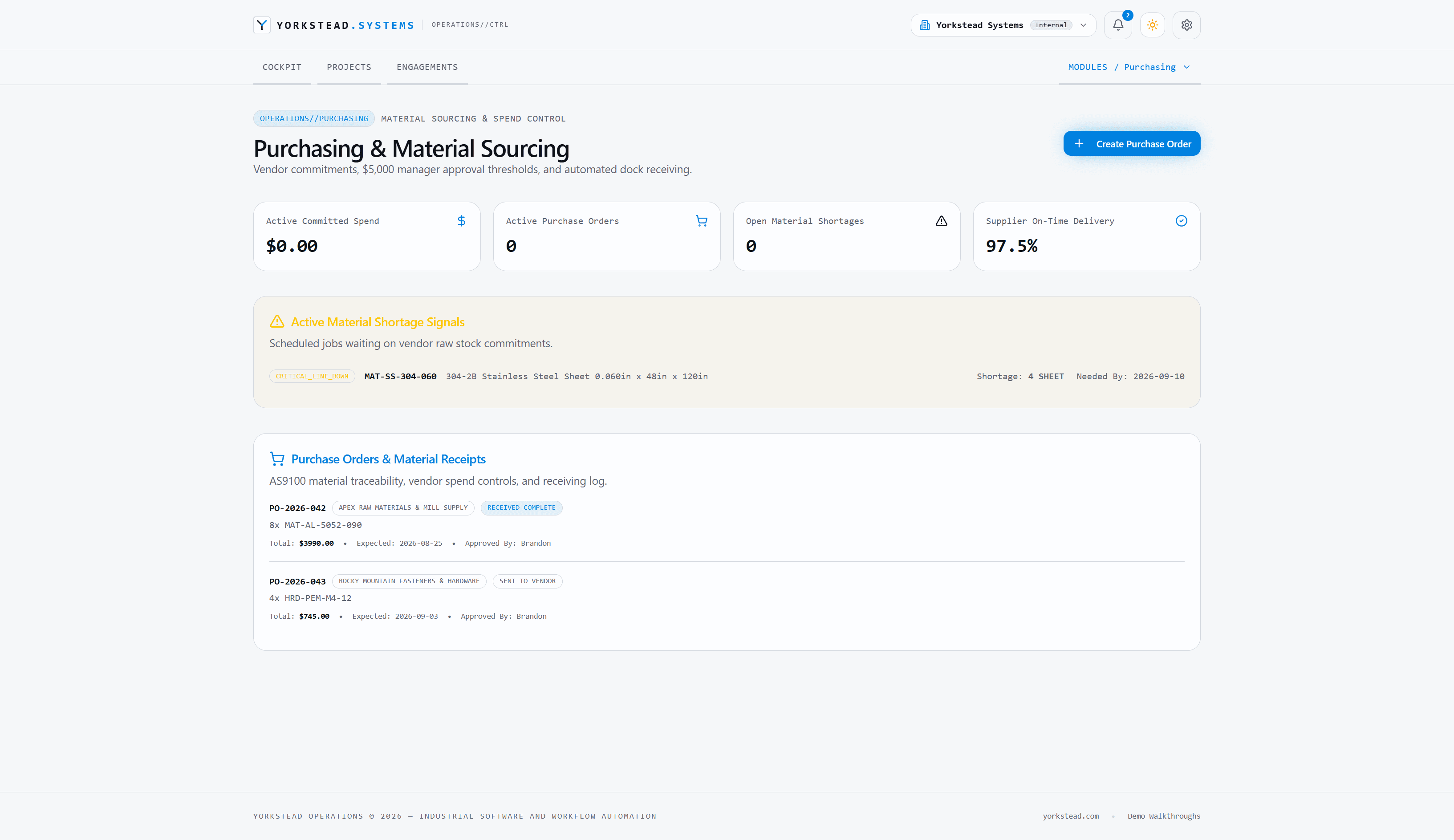 Purchasing and material sourcing module