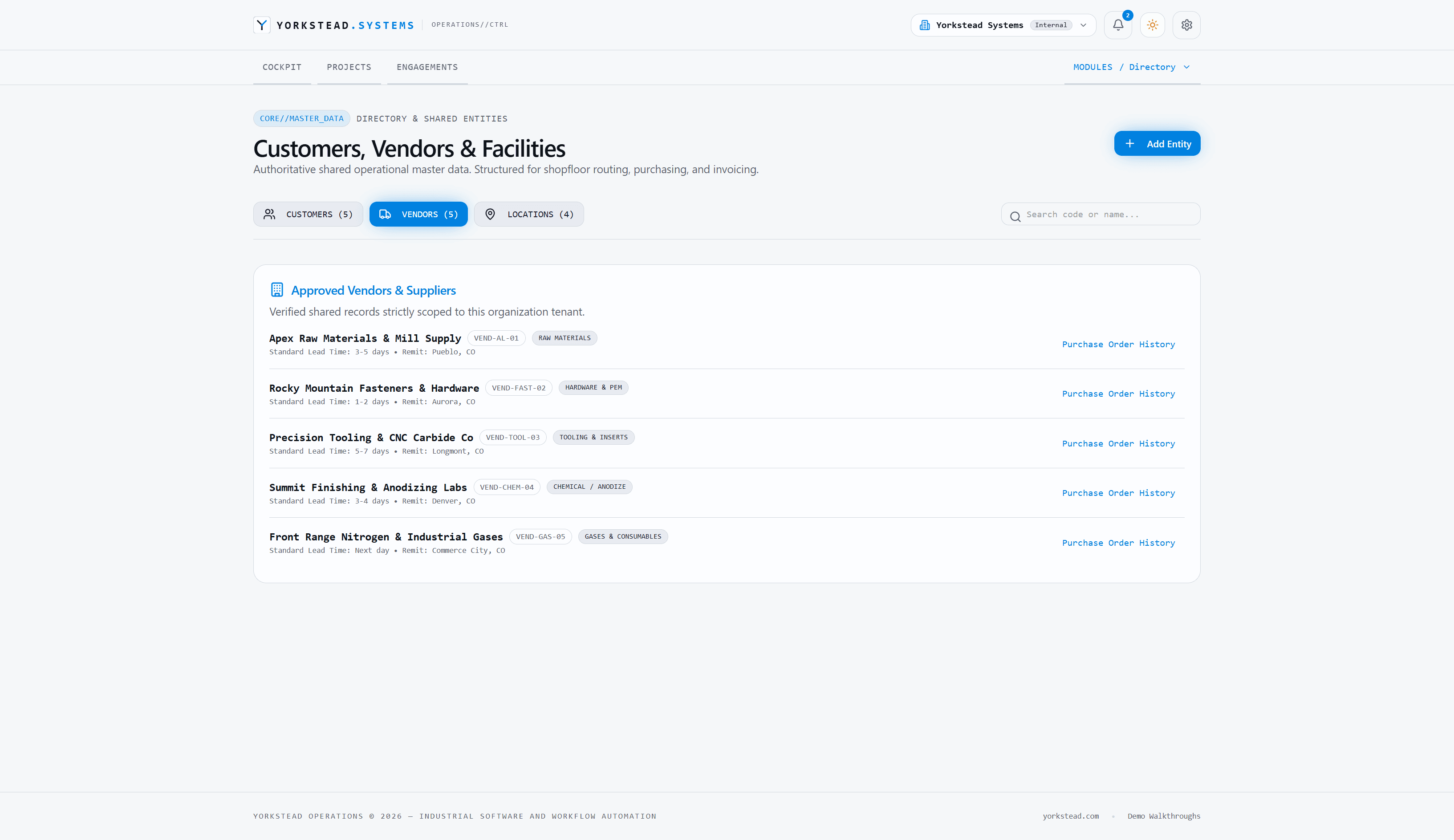 Customers vendors and facilities directory