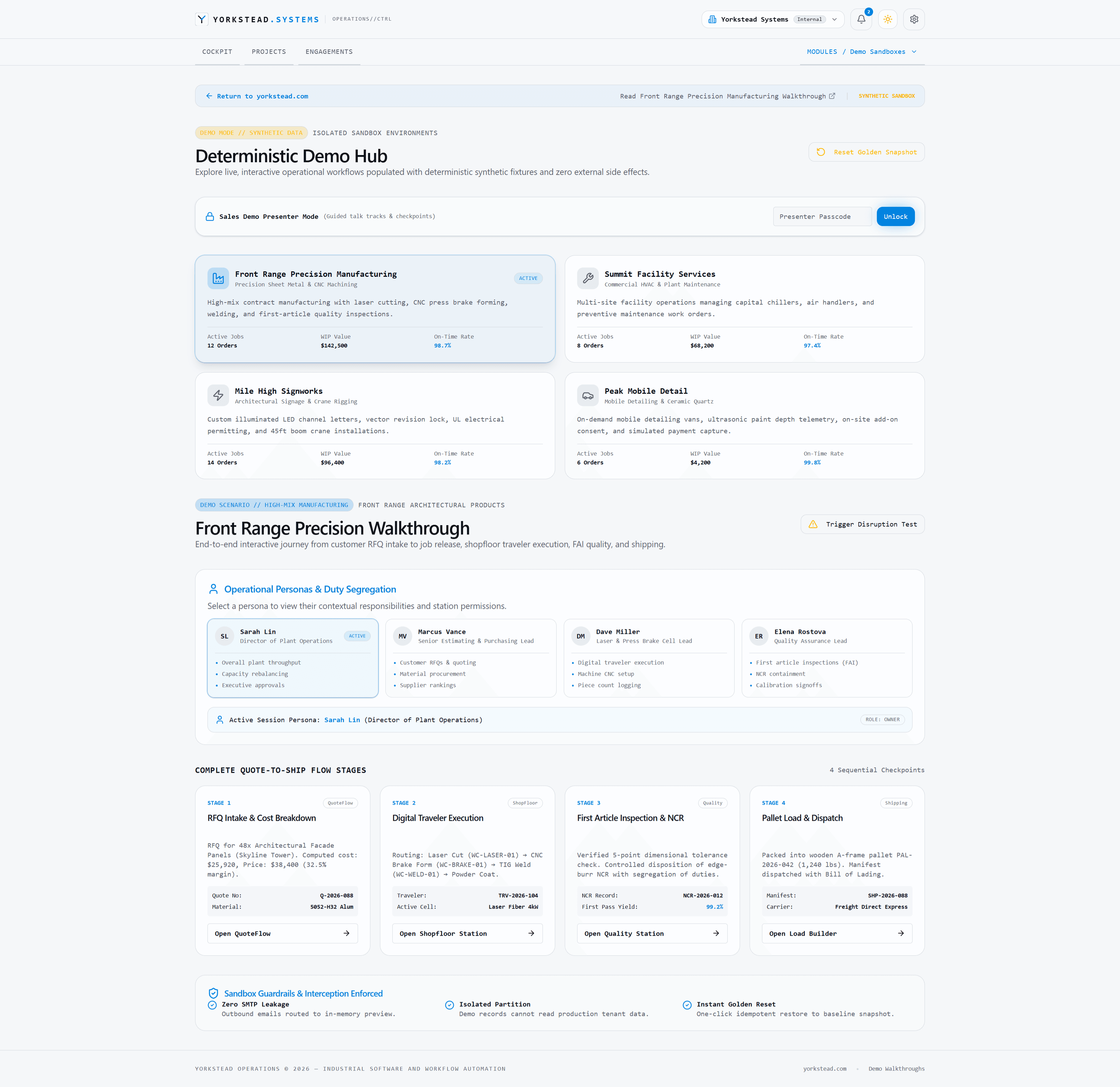 Deterministic demo hub with four synthetic workflow scenarios